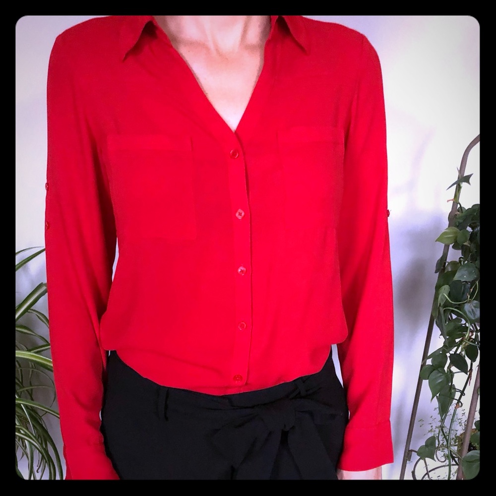 Express Size S, Red Button Down Blouse - image 1
